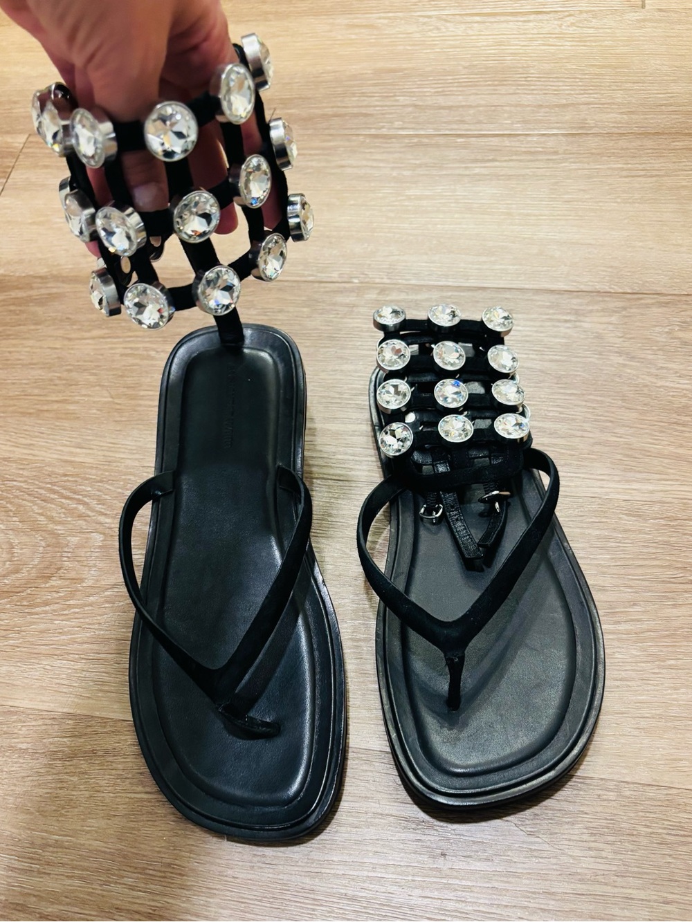 ALEXANDER WANG Leather Aubrey Sandals in black size 10 (40) Swarovski - Picture 6 of 10